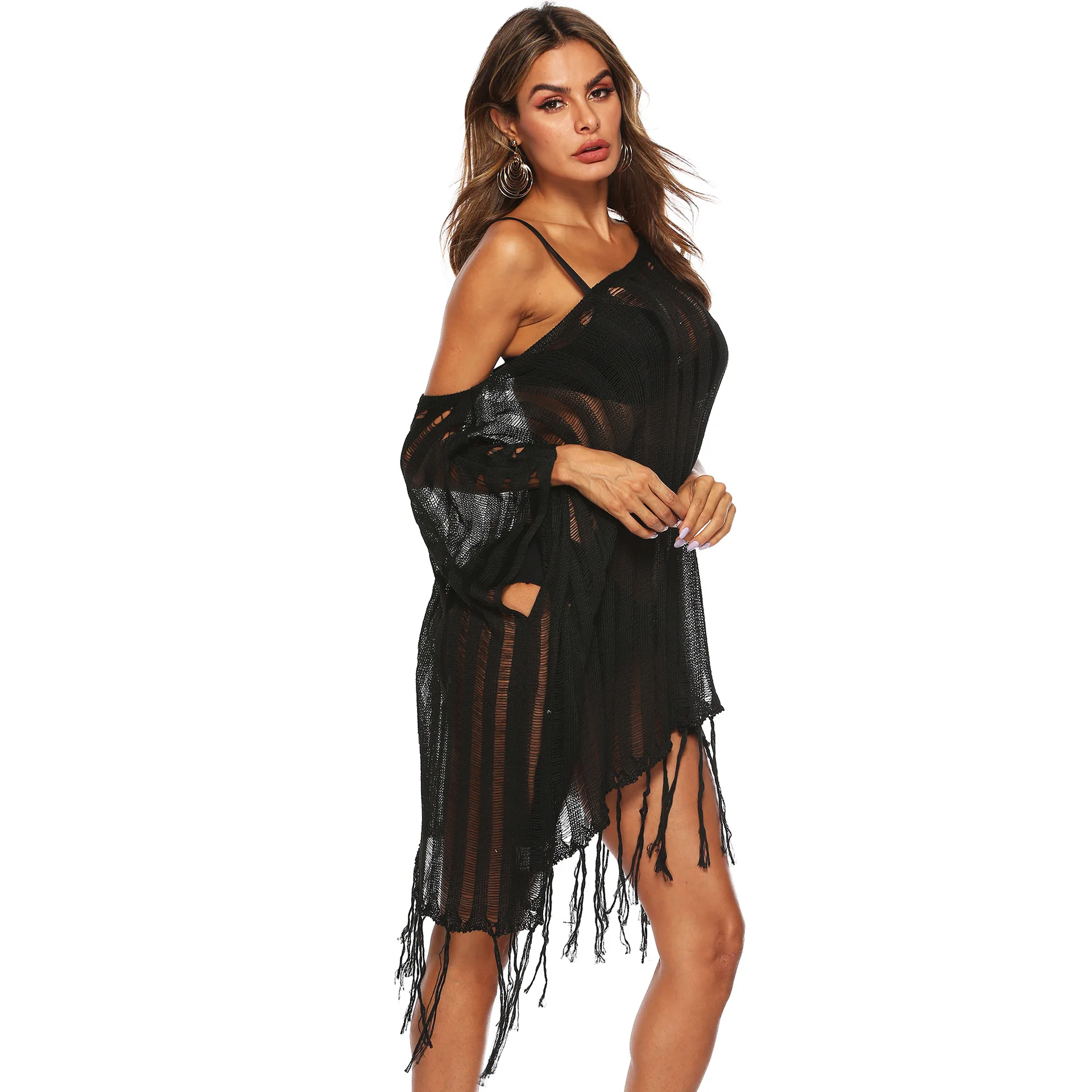 Сексуальный черный прозрачный асимметричный купальник накидка на бикини