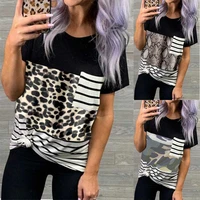 womens short sleeve t shirt tops summer casual loose stripe leopard print new