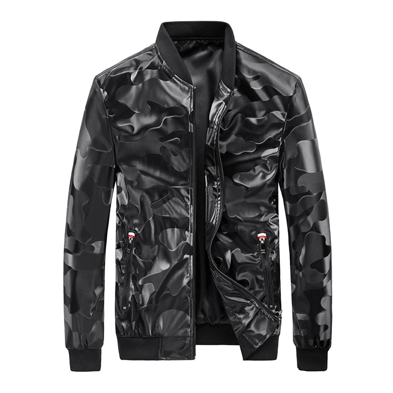 

Mens Leather Jackets Spring Autumn Men's Casual Camouflage PU Leather Jacket Coat Slim fit Motorcycle Outerwear Male clothes