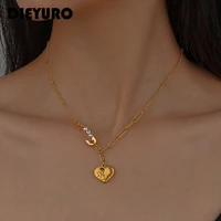 dieyuro 316l stainless steel unique design love heart pendant paper clip pearl chain stitching fashion necklace on neck %d0%b1%d0%b8%d0%b6%d1%83%d1%82%d0%b5%d1%80%d0%b8