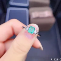 fine jewelry 925 sterling silver inset with natural gem womens popular lovely rectangle emerald adjustable ring support detecti