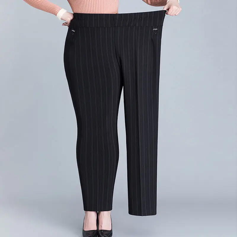 

Plus Size 8XL Women's Trousers New Autumn Elastic High Waist Middle-aged Elderly Straight Pants Female Pantalones De Mujer