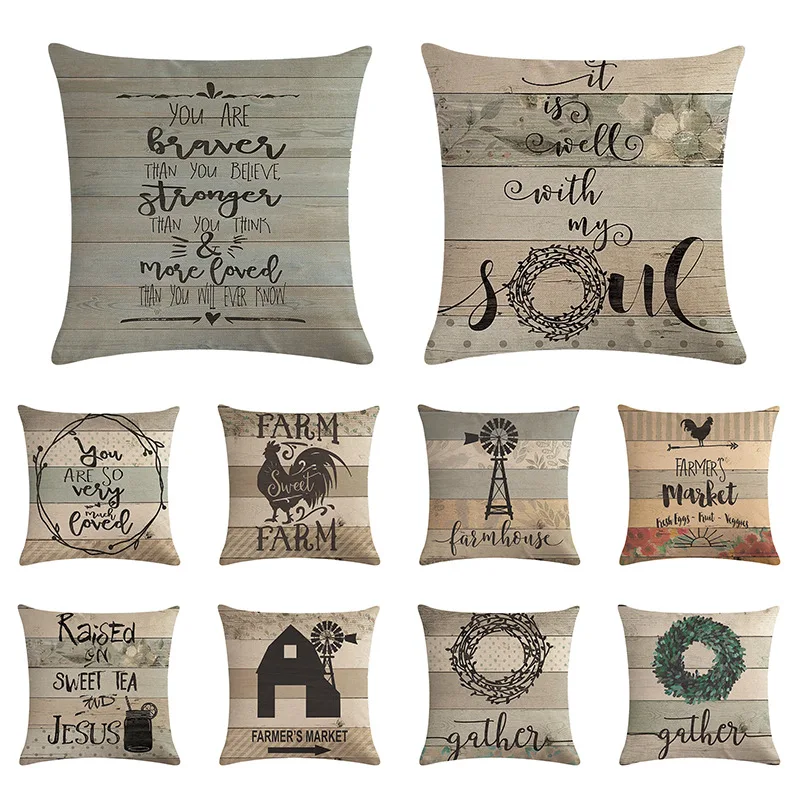 

Retro Farm Text Series Linen Cushion Cover 45x45cm Pillow Case for Sofa Car Chair Gift Cojines