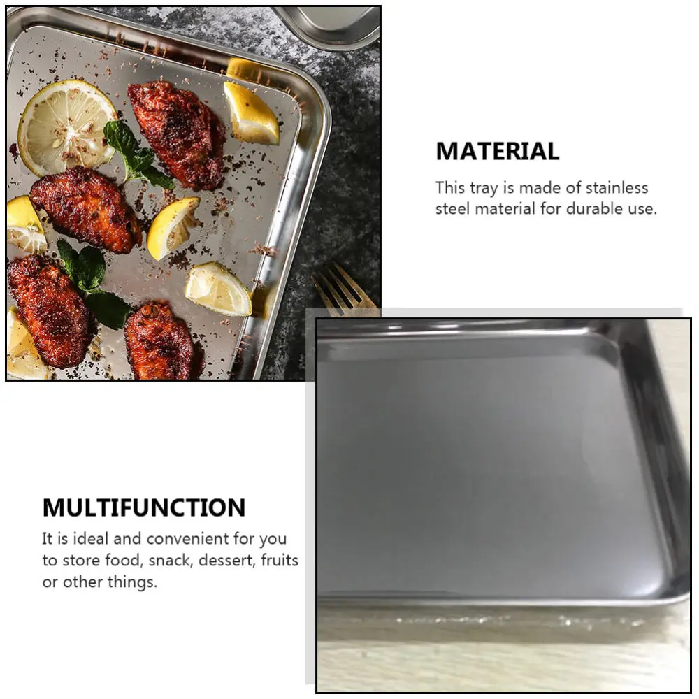 

1Pc Stainless Steel Plate Rectangular Tray Practical Flat-bottom Tray (Silver)