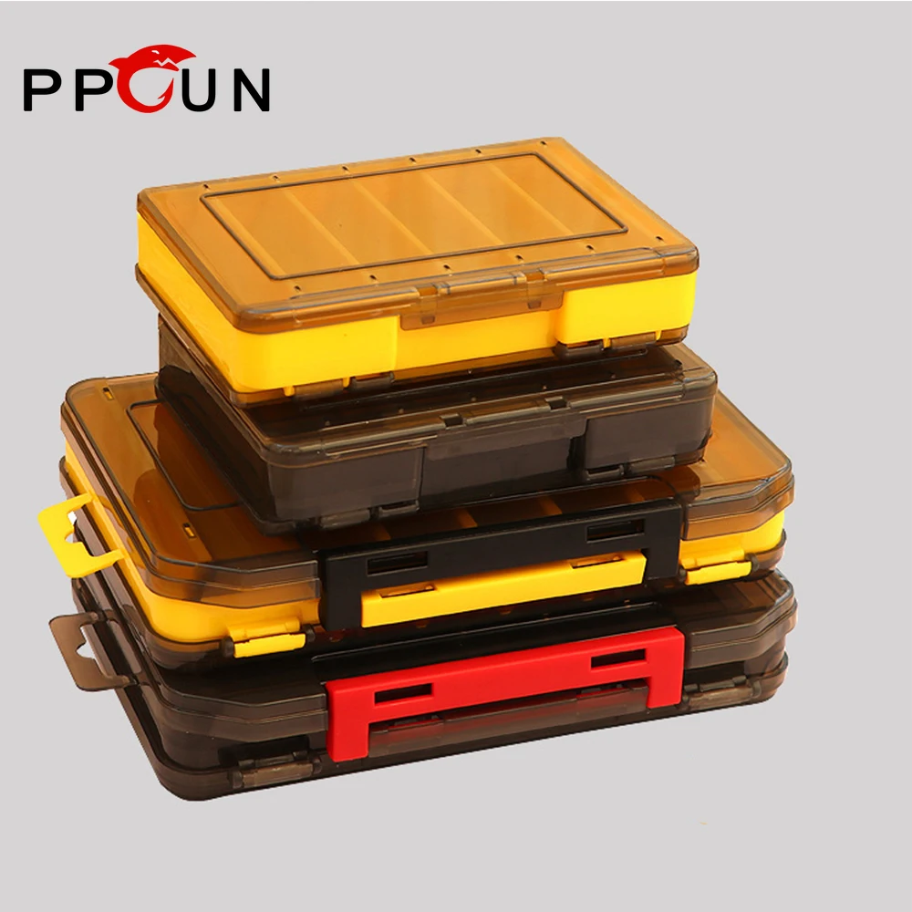 

PPGUN Double Sided Plastic Bait Jig Storage Box Reversible Lure Case 12&14 Room High Strength Fishing Tackle Accessory Boxes