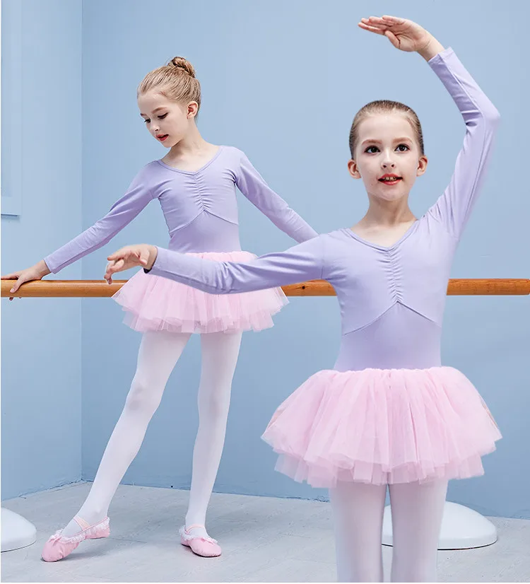 Балетное платье для детей с длинным рукавом из хлопка танцев балетное