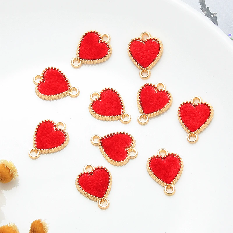 10 шт. золотой красный сплав Фланелевая пижама с принтом сердце Любовь Разъемы для