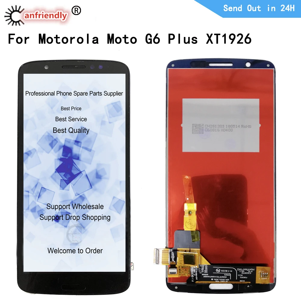 Pantalla LCD con marco para m&oacute;vil, montaje de digitalizador de pantalla t&aacute;ctil de 5,93 pulgadas para Motorola G6 Plus, Moto G6Plus, XT1926-0