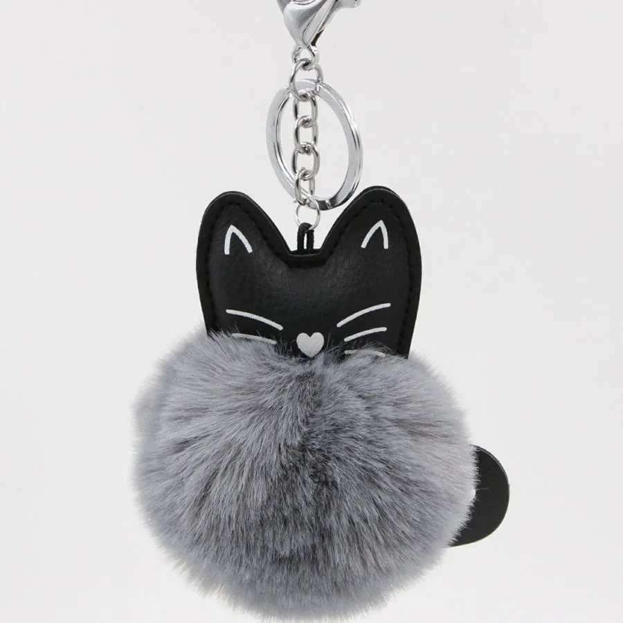 

Cartoon Fluffy Leather Keychain Pendant Kitten Fur Ball Keychain Leather Cat Fur Ball Pendant Animal Fur Pendant Plush Keychain