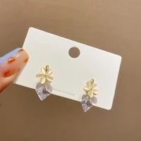 japanese white color opal flowers pendant earrings for women ladies shinning square cubic zircon dangle earrings accessories