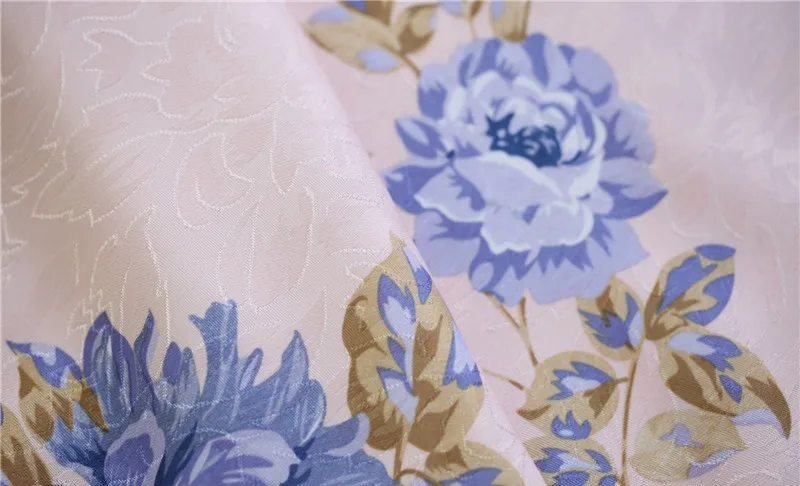 Blue Floral Curtain For Living Room Luxury Semi Blind Drape Window Panel Fabric Curtain For Bedroom Shading Pink Sheer HM386*30