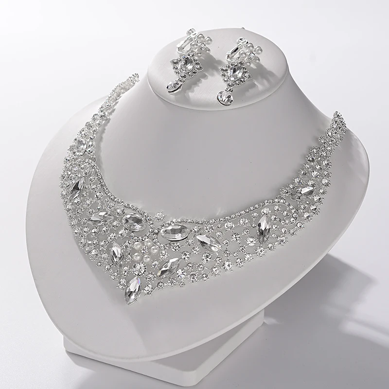 ESERES Роскошные Ювелирные наборы Дубай Стразы ожерелье и серьги для женщин