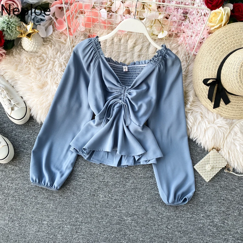 Весенняя женская блузка Neploe 2022 милая Дамская рубашка с V-образным вырезом и