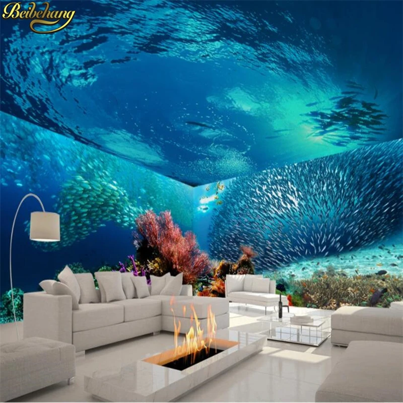beibehang 3D Wallpaper Marine Life Fish Dolphin Photography Background Modern Europe Art Mural for Living Room Large Painting |