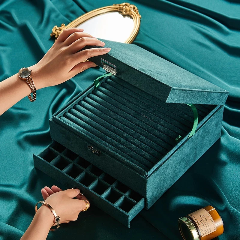 Three-Ayers Flannel Jewelry Organizer Box Oversize Premium Necklaces Earrings Rings Women Large Storage Case with Lock