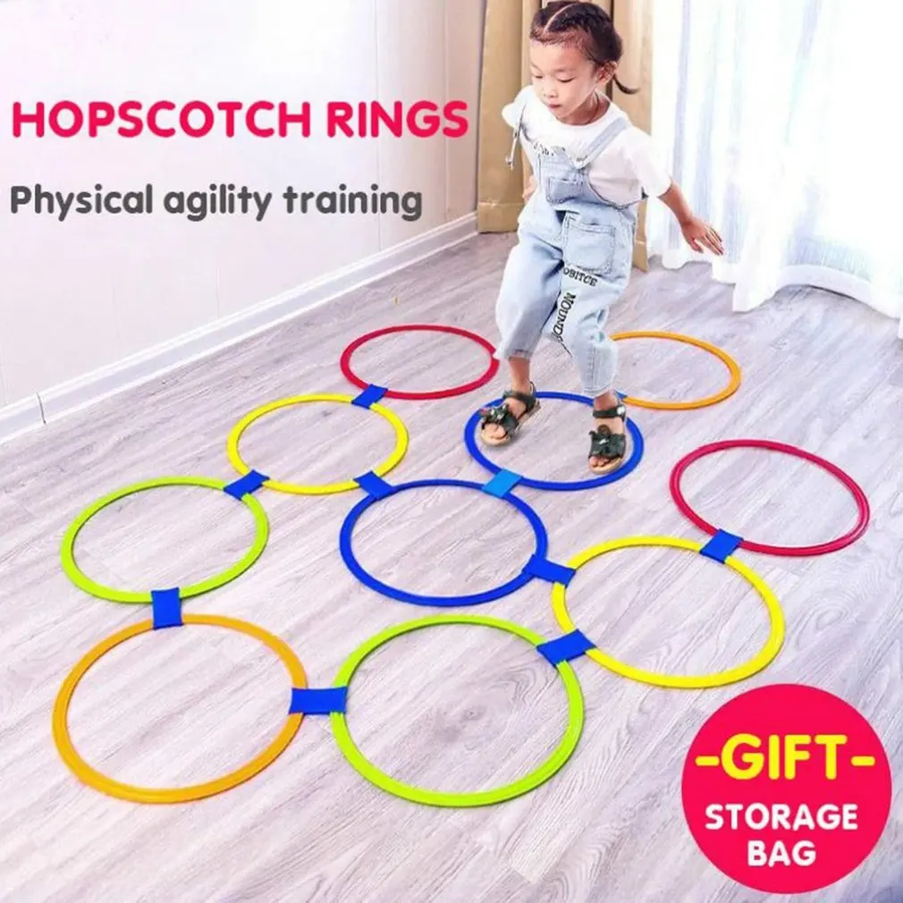 

Durable Use Children Games Hopscotch Jump Rings Set Kids Sensory Play Indoor Outdoor With 10 Hoops Training Sports Toy