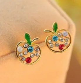 Корейские милые девушки Новый Модный Блестящий Кристалл Стразы милый Apple серьги