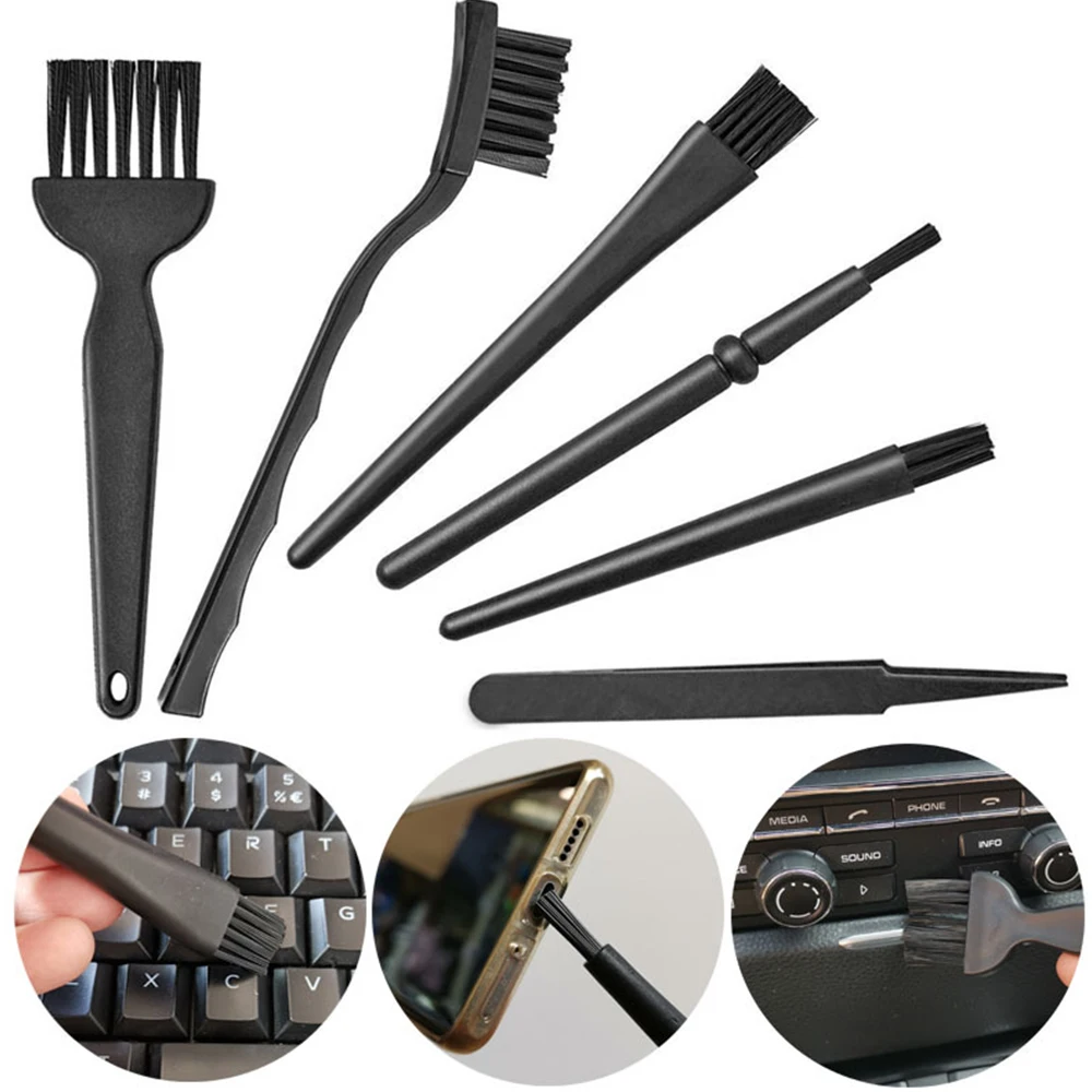

6pcs Portable Anti Static Brush Plastic Small Brush set Cleaning Tools Black electronics Keyboard computer Handle Brushes Kit