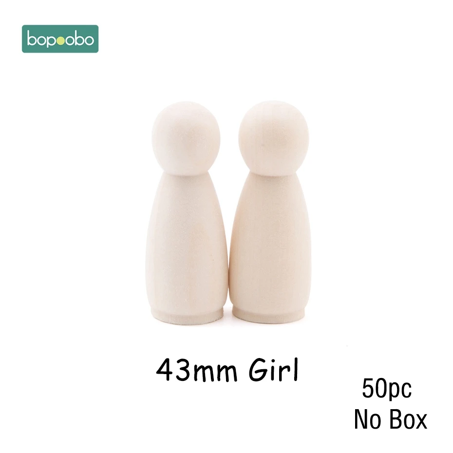 43mm Girl Bopoobo 50 шт. деревянный Прорезыватель для зубов, деревянные колышки для кукол, клен, неокрашенный, для детей, Pg, куклы ручной работы, незавершенные куклы, Декор, куклы, набор игрушек - Цвет: 43mm Girl