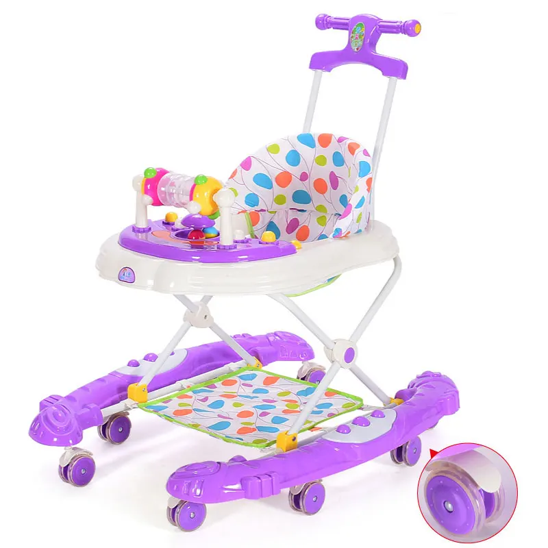 

Baby Walker with 8 Wheels Rollover Multifunctional Learning Walker Car with Music 5 Levels Infant Walking Assistant Hand Push
