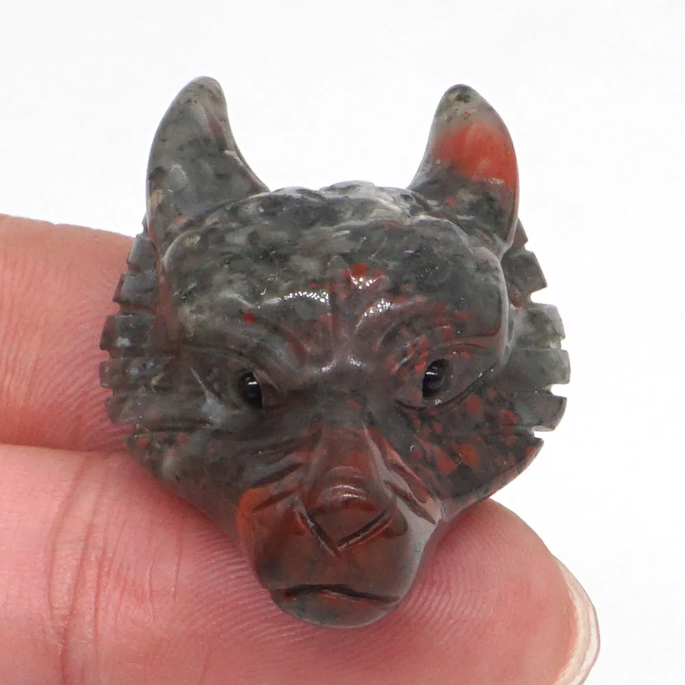 Подвеска в виде головы волка фигурка из натурального драгоценного камня крови