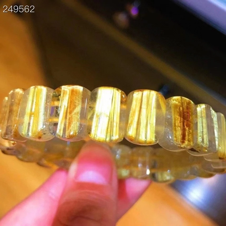 

Natural Gold Rutilated Titanium Quartz Bangle Bracelet 12x8.3x5.2mm Crystal Woman Men Clear Rectangle Beads Genuine AAAAAA