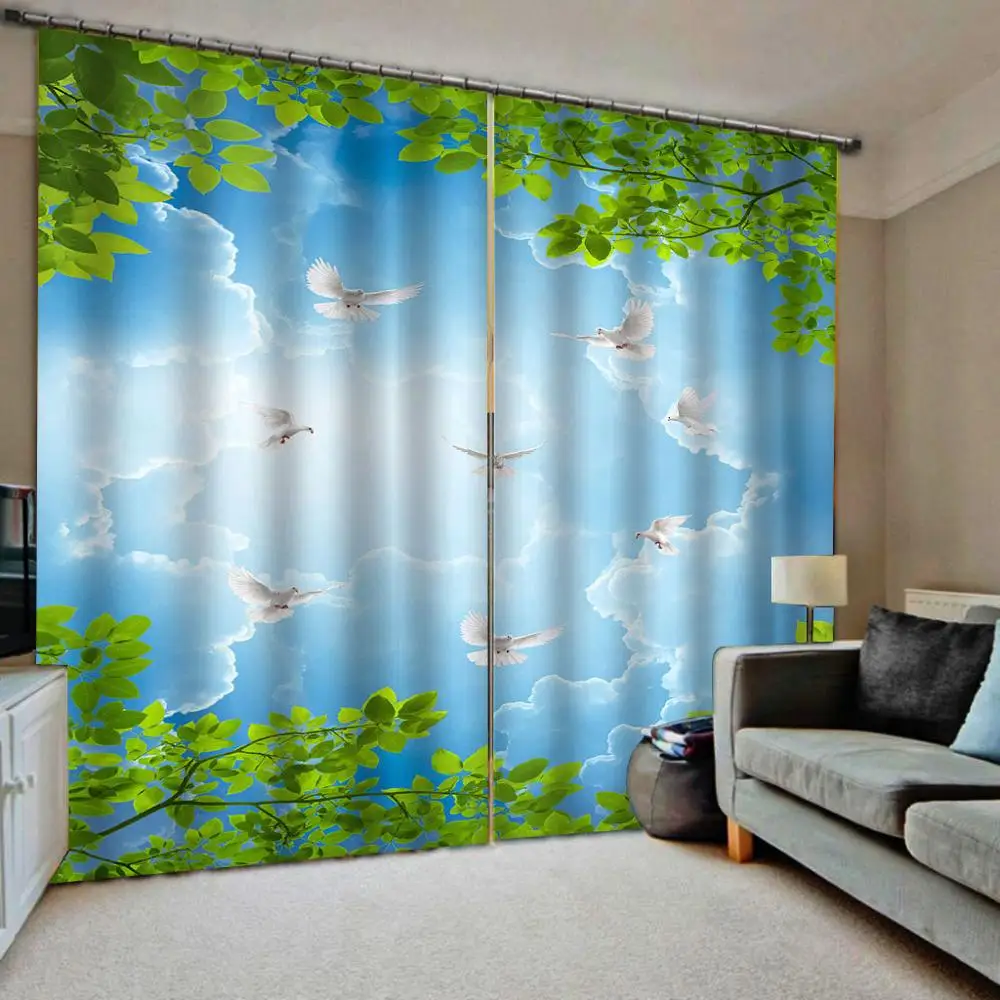 

Custom Blackout Curtains Living Room blue sky and white clouds Curtains For The Living Room Bedroom tree Drapes
