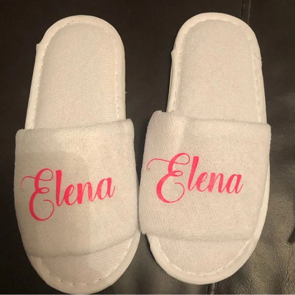 

4 Pairs Customized Open Toe Slippers, Wedding Slippers - Slippers with Names - Maid of Honor Gift -Birthday party Spa slippers