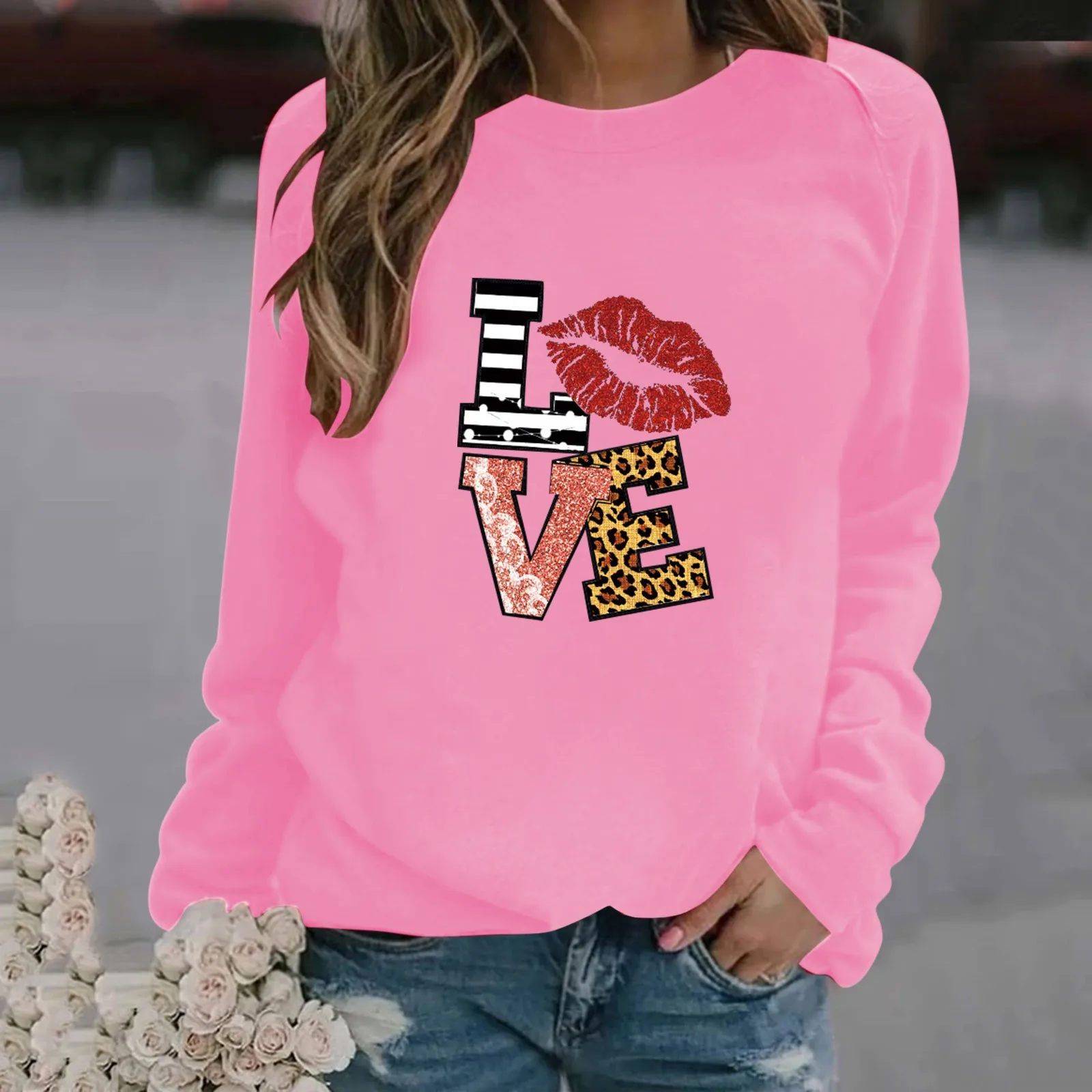 

Fashion Love Printed Women's Sweatshirts O-Neck Long Sleeve Sweatshirts Pullovers For Women Valentine's Day Sweatshirts pull