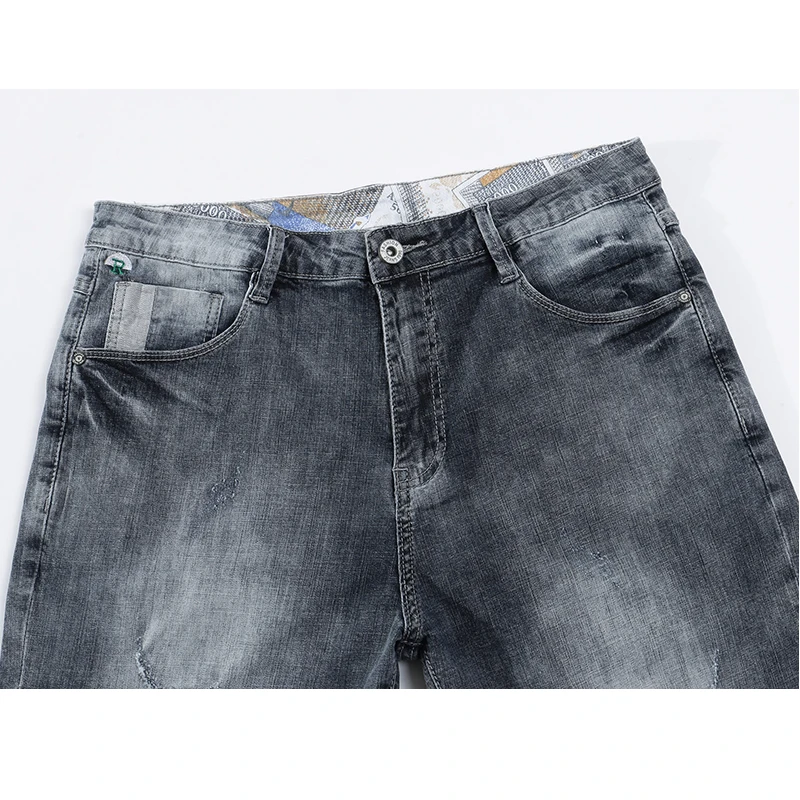 Мужские рваные джинсовые шорты KSTUN серые Эластичные зауженные из денима