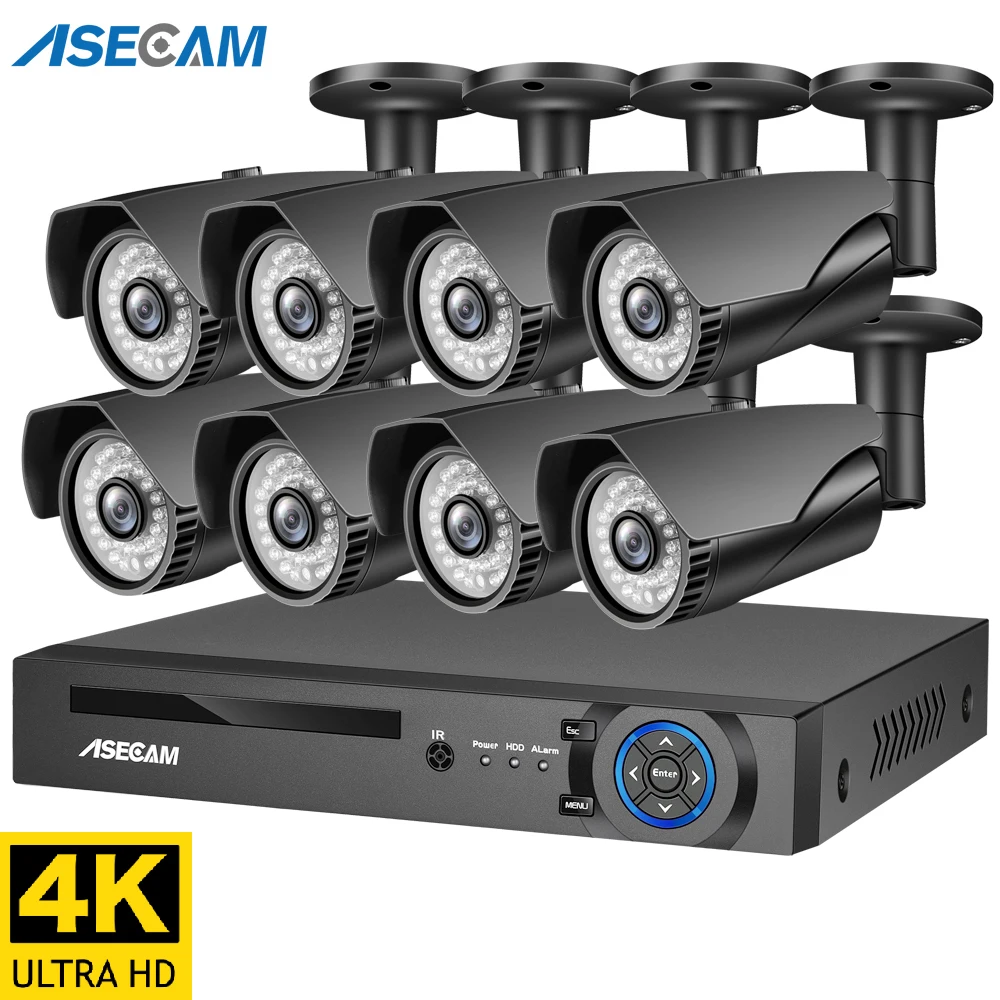 4K 8MP Камера Видеонаблюдения Набор H.265 домашняя система серая металлическая IP