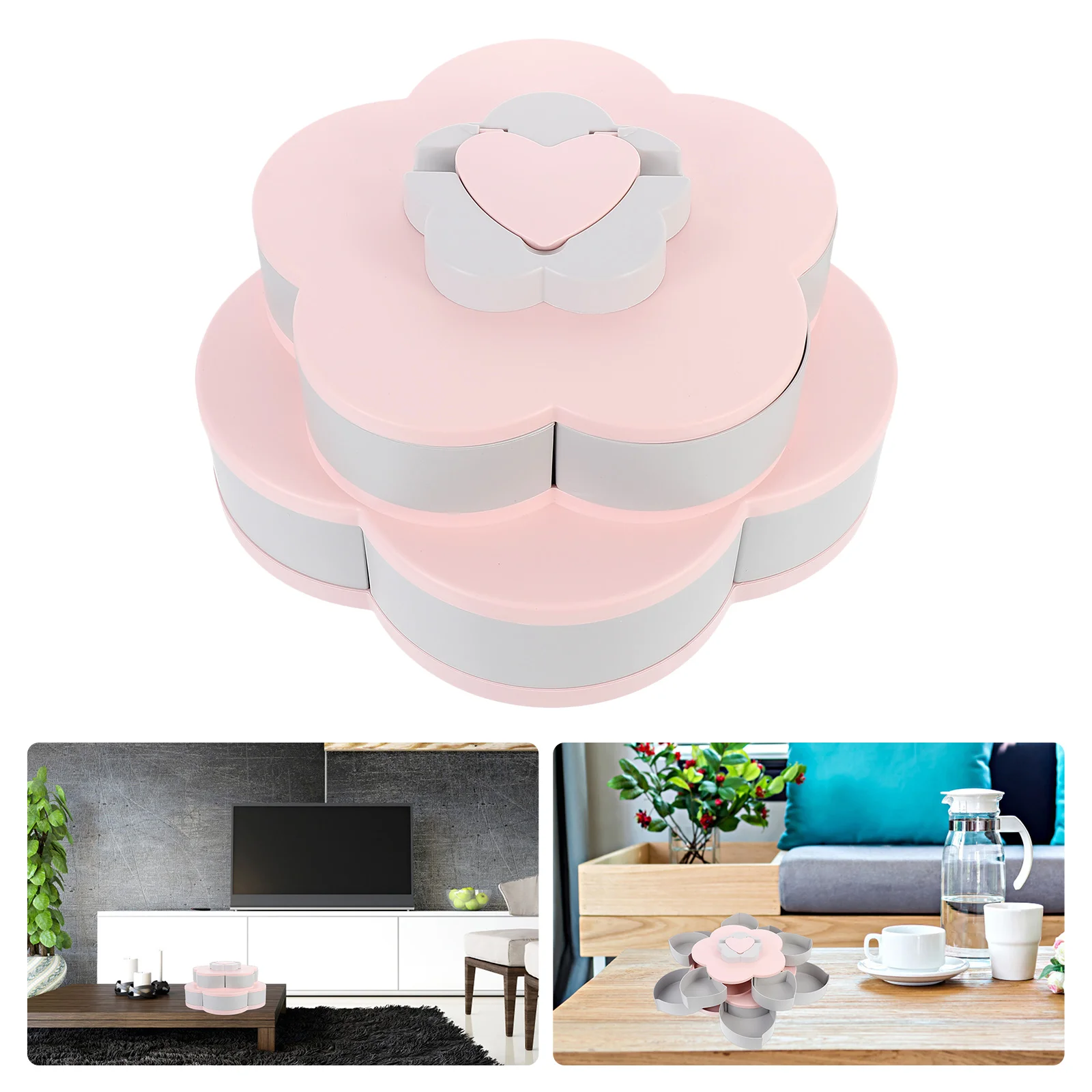 

1 Pc Food Storage Tray Double-layer Candy Storage Holder Rotatable Snack Case