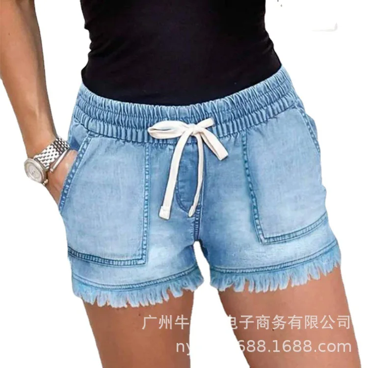 

2021 new women's jeans spring and summer light-colored denim straight-leg pants washed cotton mid-waist denim shorts