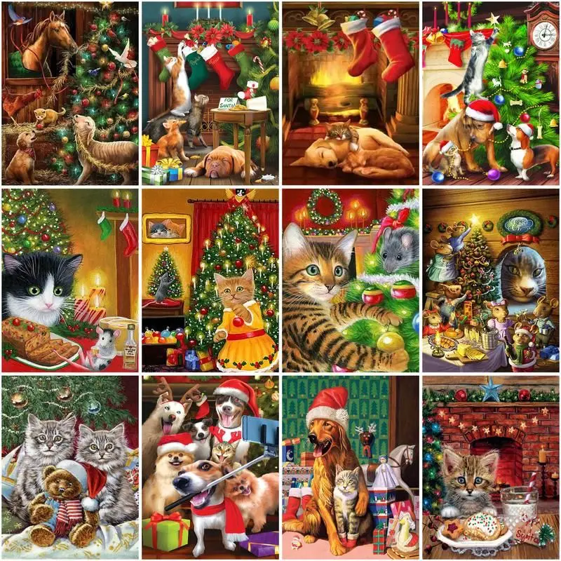 

CHENISTORY Christmas Scenery Diy Paint By Numbers Set Acrylic Paints Animal Oil Painting Wall Decoration For Children Handiwork