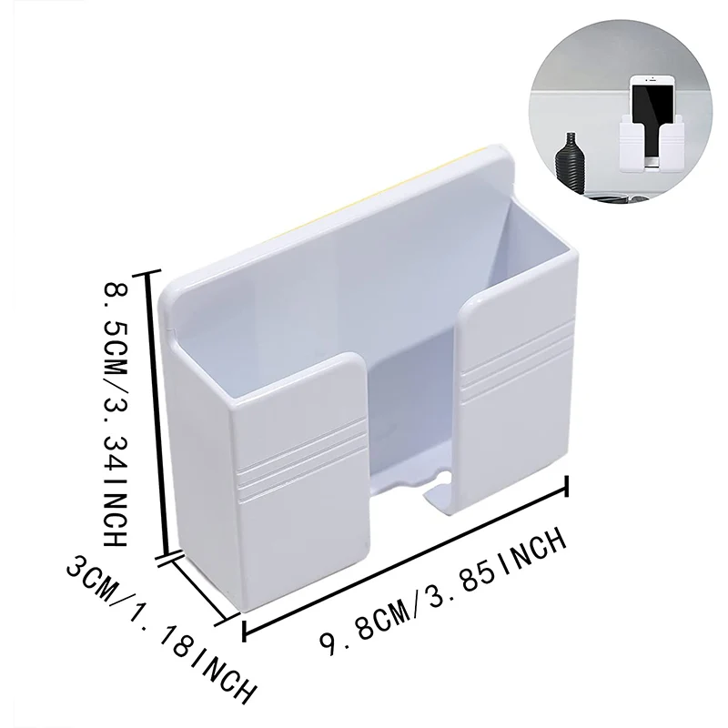 Wall Mounted Mobile Phone Holder Charging Organizer Remote Control Storage Box Punch Free Plug |