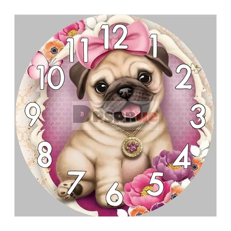 

Dpsprue Full Square/Round 5D Diamond Painting Kit With Clock Cross stitch Diamond Embroidery Mosaic Animal Dog Gift DC310