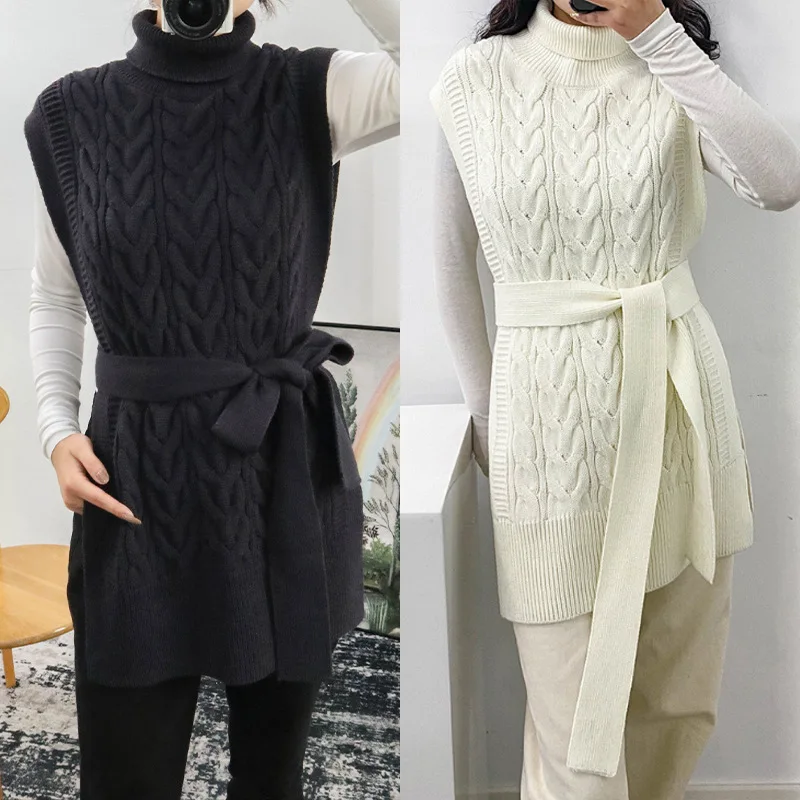 

Women Tops 2021 Autumn and Winter New Temperament Layered Outer Wear Loose High Neck Lace Knitted Vest