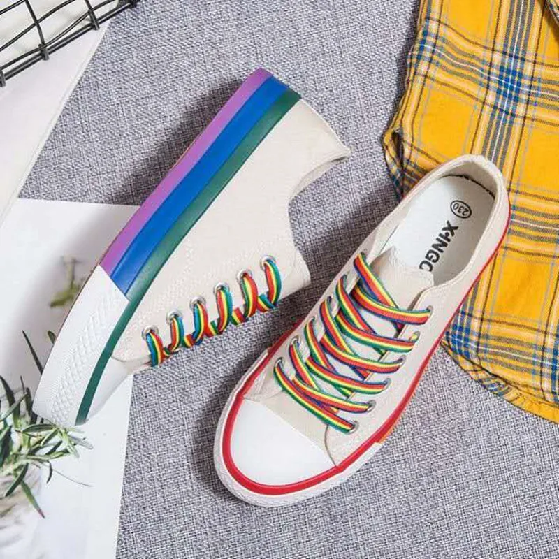 Женские парусиновые туфли Rainbow Новинка корейские повседневные сетчатые красные