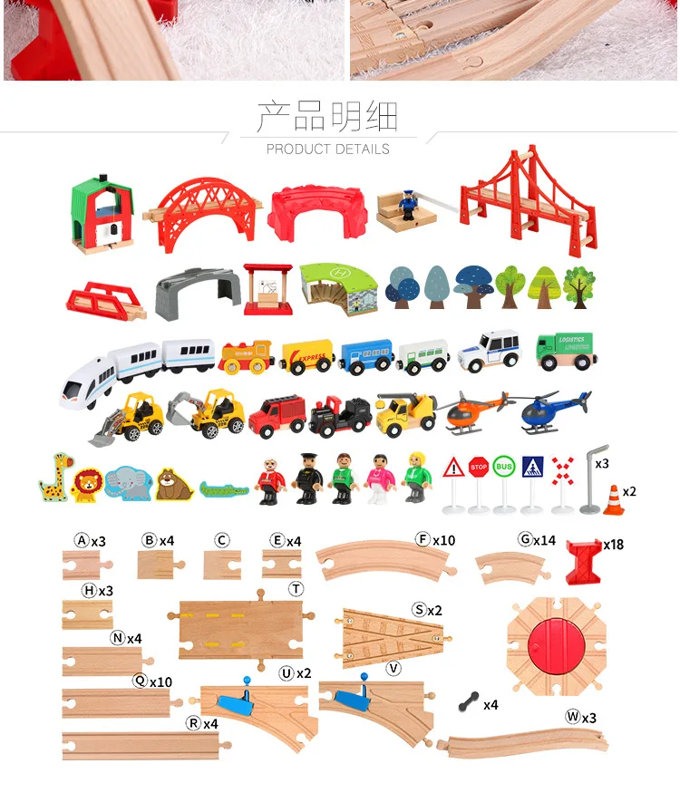 Wooden Train Track Set Dinosaur Wildlife Scene Wooden Train Track Toy Set Brio Railway Magical Bridge Accessories Toys For Child