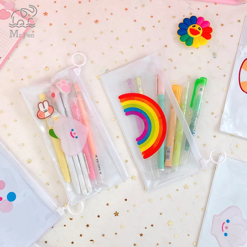3 шт. Kawaii пенал хлеб кролик смайлик радужные цветы ПВХ водонепроницаемые пеналы