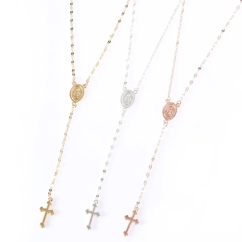 

2021 New Vintage Gold/Rose Gold Christian Cross Bohemia Religious Rosary Pendant Necklace for Women Charm Fine Jewelry Gifts