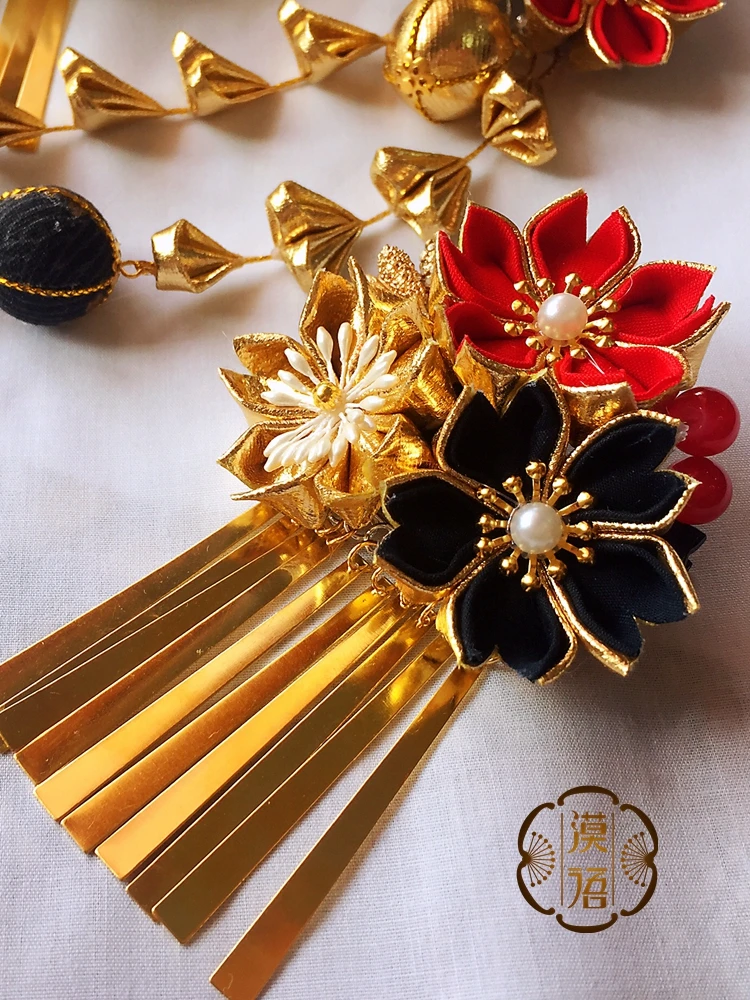 Заколка для волос ручной работы аксессуары косплея Kanzashi Sakura Цветы кисточки Tsumami