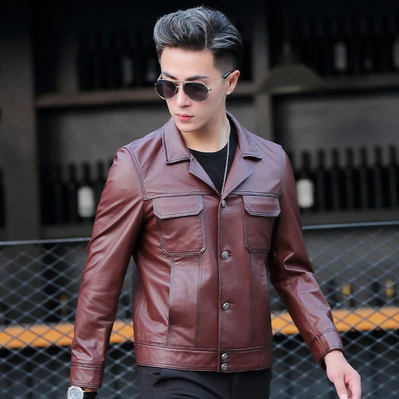 Real Leather Jacket Men Cowhide Motorcycle Men's Jackets Short Male Coat Spring Autumn 2021 Hommes Veste W8811 Pph1830 | Мужская