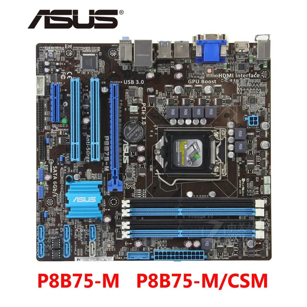 Для Intel B75 оригинальная материнская плата ASUS Socket LGA 1155 Micro ATX SATA III 4 x DDR3 32 Гб P8B75M/CSM