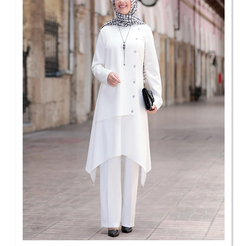 

Women Hijab Muslim Suit Tunic Pants Combination Islamic Fashion Casual Wear Made in Turkey Morocco Dubai Wedding Ceremony