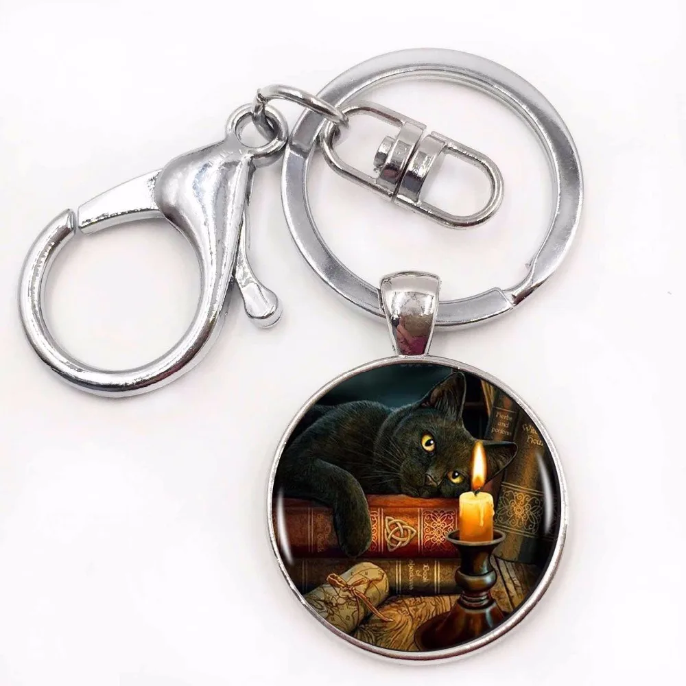 

Black Cat Wicca Glass Logo Round Pendant Women Choker Statement Gun Black Necklace For Men Dress Accessories