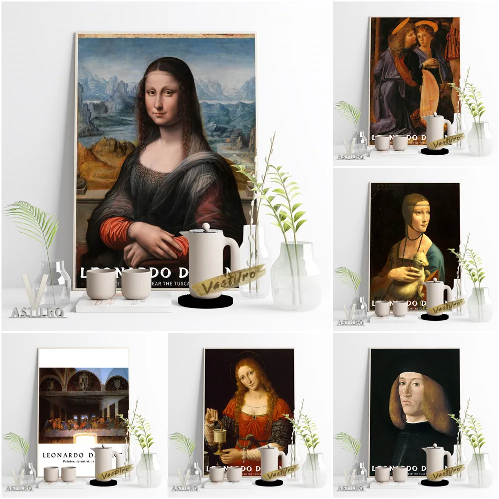 

Leonardo Da Vinci Exhibition Museum Poster Mona Lisa Classic Famous Canvas Painting Last Supper Prints Wall Picture Home Decor