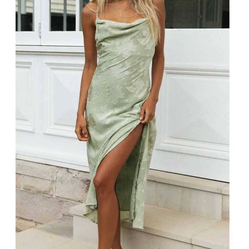 Maxi Boho Plage Robe Élégante À Lacets Dos Nu Robe D'été Sans Manches Sangle Spaghetti Femmes Vêtements 2021 dames Robe De Soirée