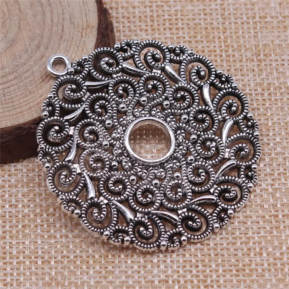 

Earring Charms For Jewelry Making 3pcs Round Earring Accessories Charms 49x49mm Antique Silver Plated