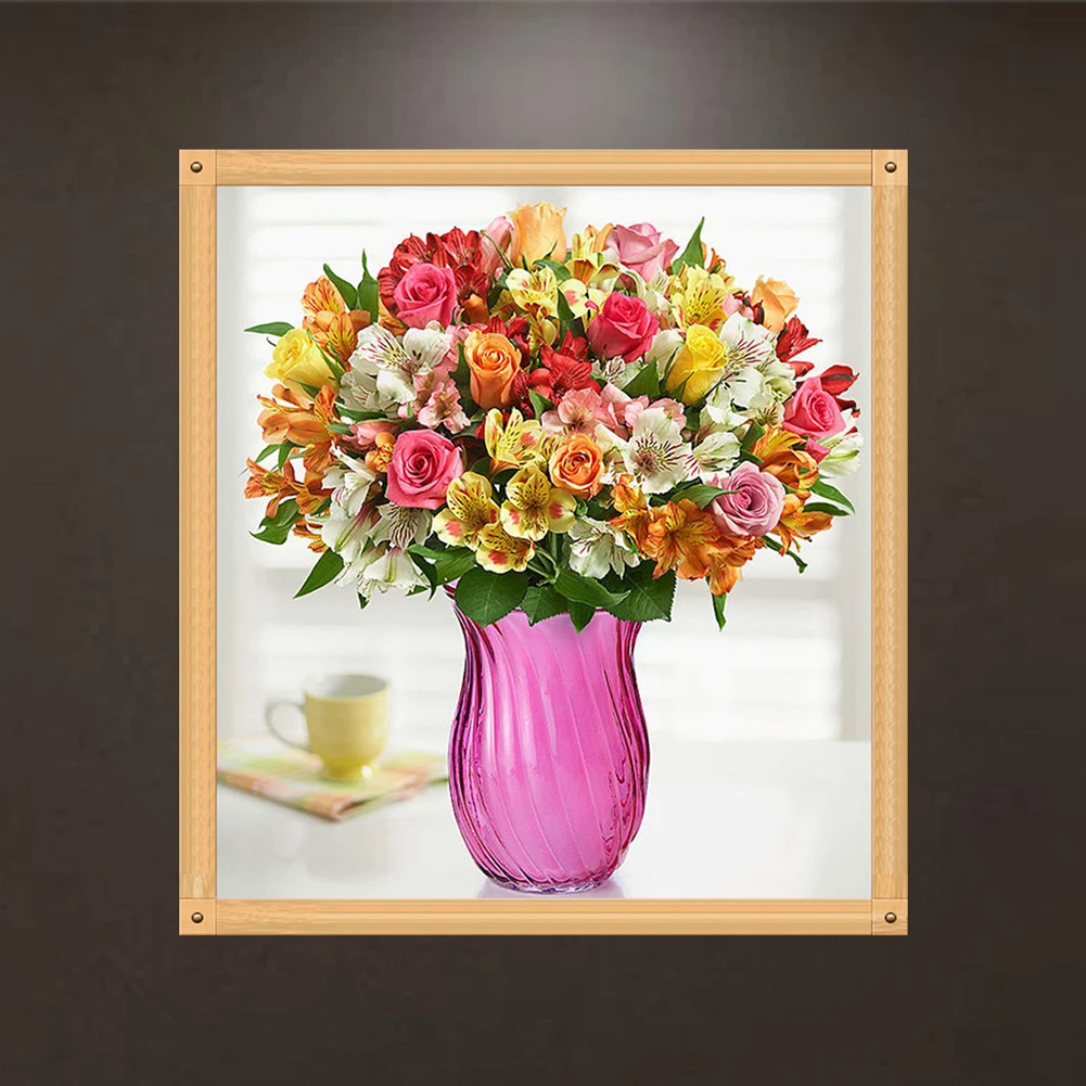 30x30 см Роза Хризантема ваза для цветов DIY мозаика Полный Круглый Алмаз живопись |